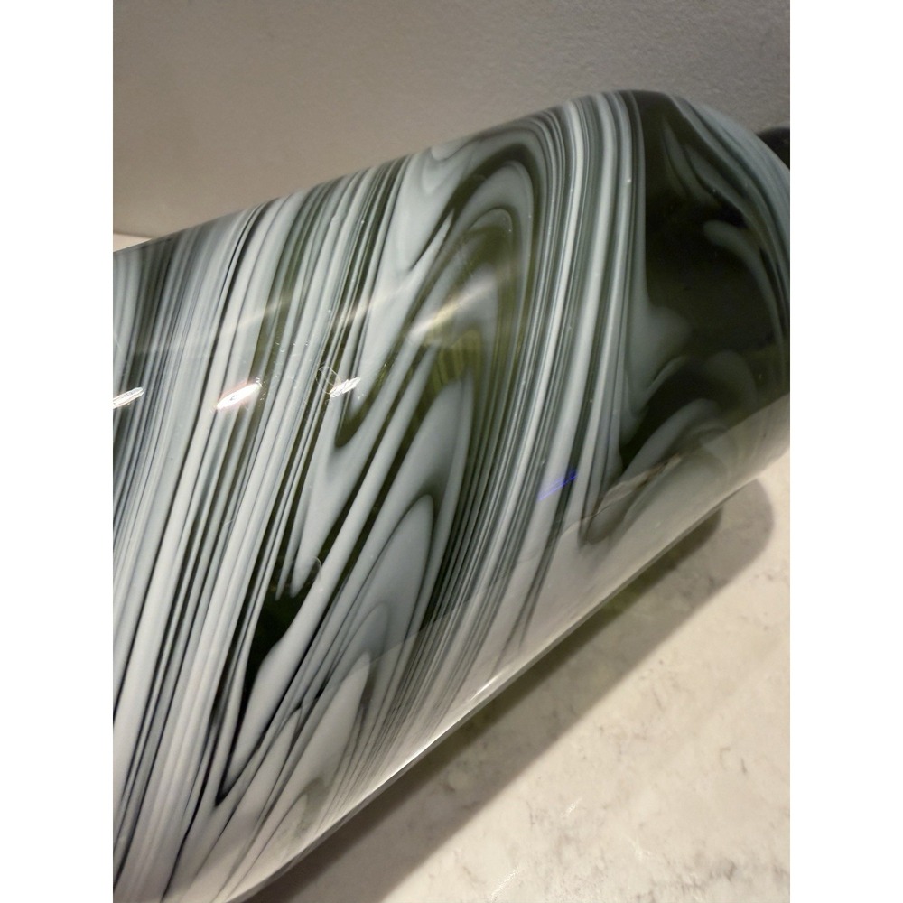 IKEA Avocado Green & White Swirl‎ Blown Glass Lrg Vase Design by Iina Vuorivirta